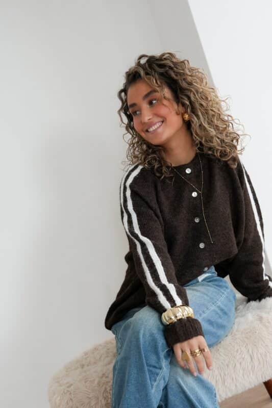 Nancy Striped Cardigan Brown .