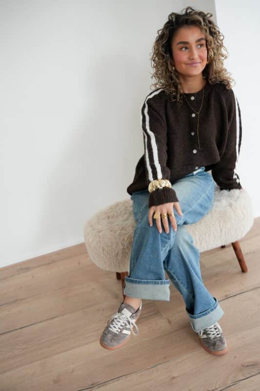 Alternative view of Nancy Striped Cardigan Brown .