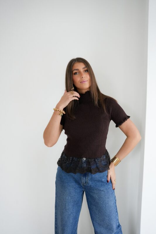 Alternative view of Renee Top Lace Detail Brown ^