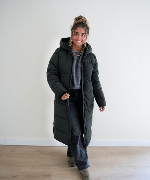 Alternative view of Long Puffer Coat Dark Green