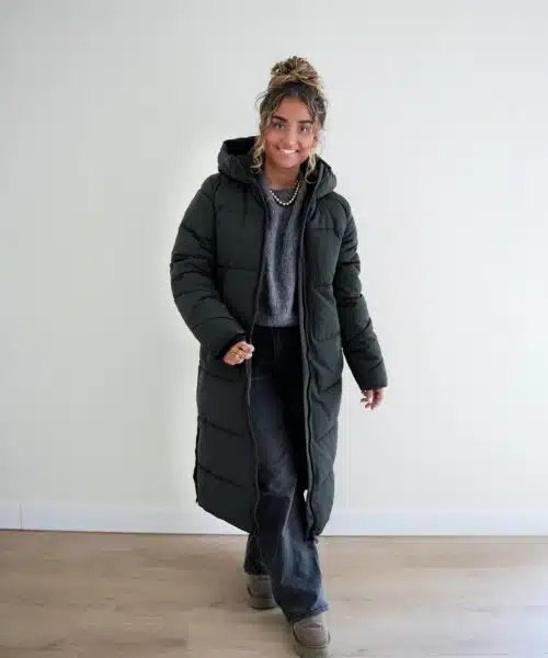 Alternative view of Long Puffer Coat Dark Green