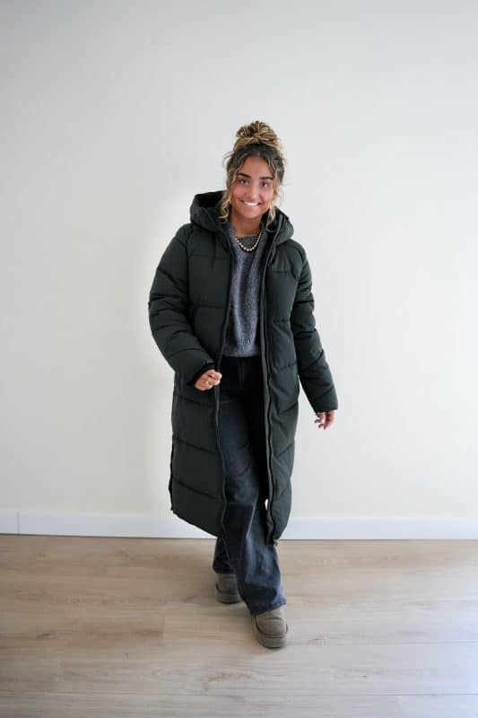 Alternative view of Long Puffer Coat Dark Green