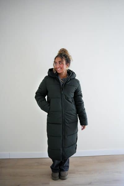 (Pre-order) Long Puffer Coat Dark Green - Afbeelding 4