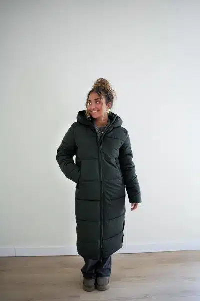 (Pre-order) Long Puffer Coat Dark Green - Afbeelding 4
