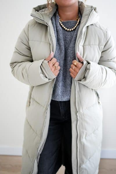 (Pre-order) Long Puffer Coat Soft Green - Afbeelding 2