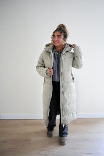 (Pre-order) Long Puffer Coat Soft Green - Afbeelding 3