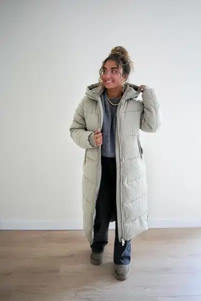 (Pre-order) Long Puffer Coat Soft Green - Afbeelding 3