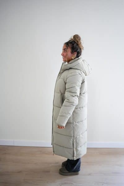 (Pre-order) Long Puffer Coat Soft Green - Afbeelding 4