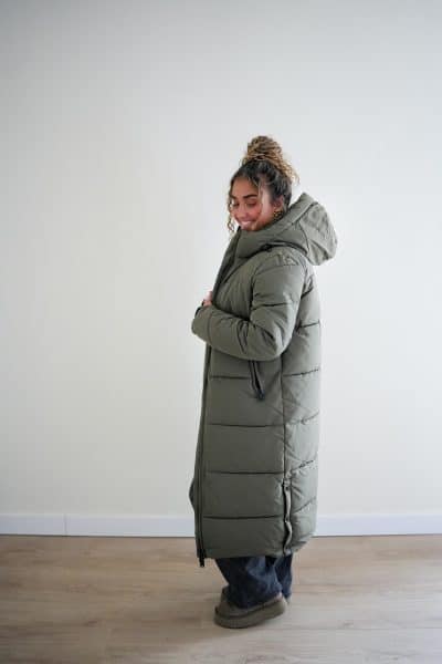 (Pre-order) Long Puffer Coat Khaki - Afbeelding 3