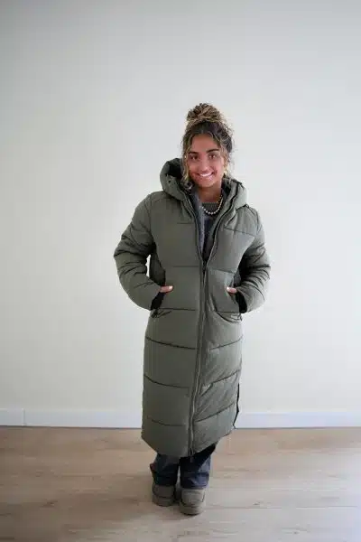 (Pre-order) Long Puffer Coat Khaki - Afbeelding 5
