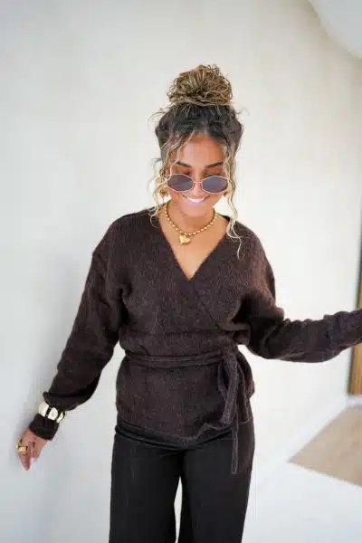 Tina Wrap Cardigan Brown - Afbeelding 4