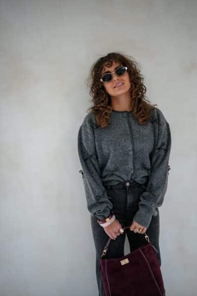 Bow Cardigan Grey * - Afbeelding 4