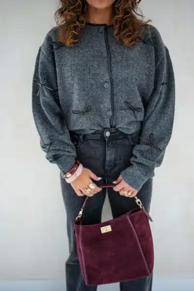 Bow Cardigan Grey * - Afbeelding 3