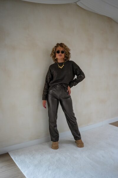 Choco Sweater Pailletten Sleeve - - Afbeelding 5