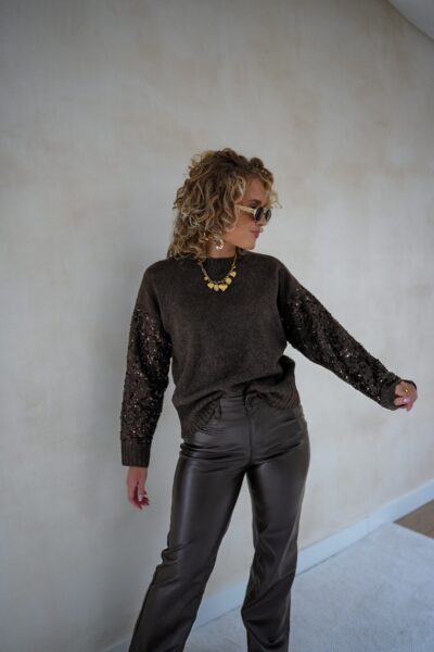 Choco Sweater Pailletten Sleeve - - Afbeelding 6