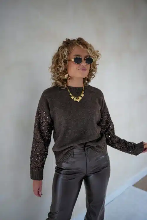 Choco Sweater Pailletten Sleeve -