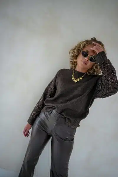 Choco Sweater Pailletten Sleeve - - Afbeelding 7