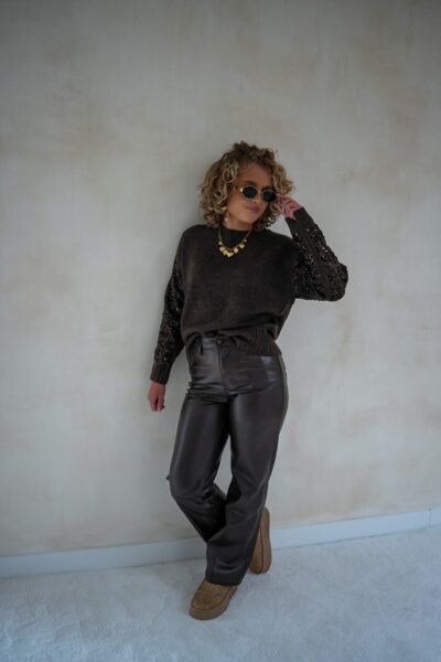 Choco Sweater Pailletten Sleeve - - Afbeelding 8