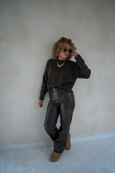 Choco Sweater Pailletten Sleeve - - Afbeelding 8