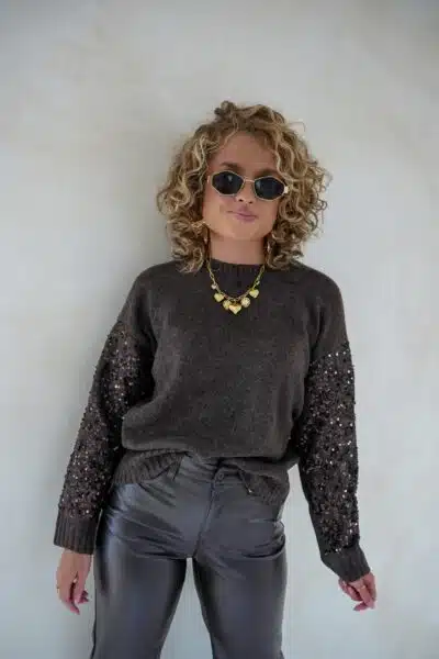 Choco Sweater Pailletten Sleeve - - Afbeelding 3