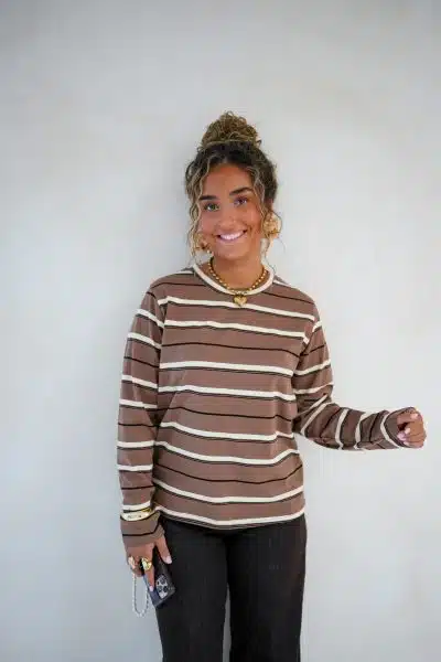 Sarah Striped Top Brown - Afbeelding 3