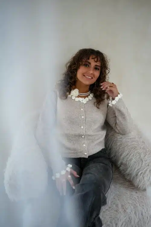 Flower Pearl Cardigan Taupe *