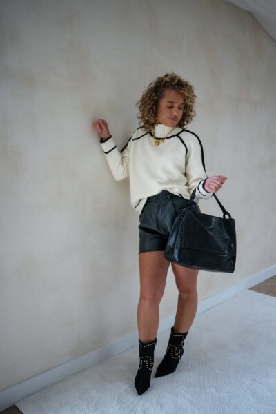 Cleo Sweater Creme Black . - Afbeelding 3