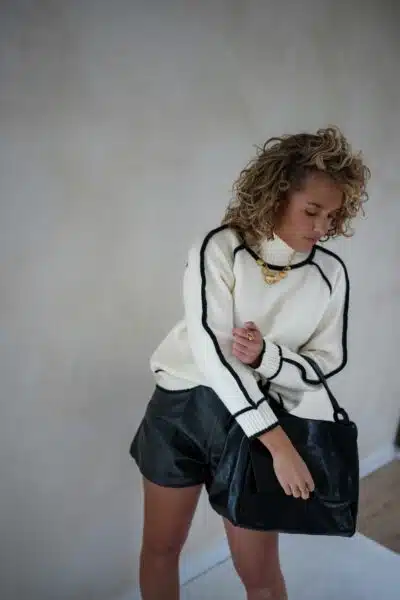 Cleo Sweater Creme Black . - Afbeelding 4