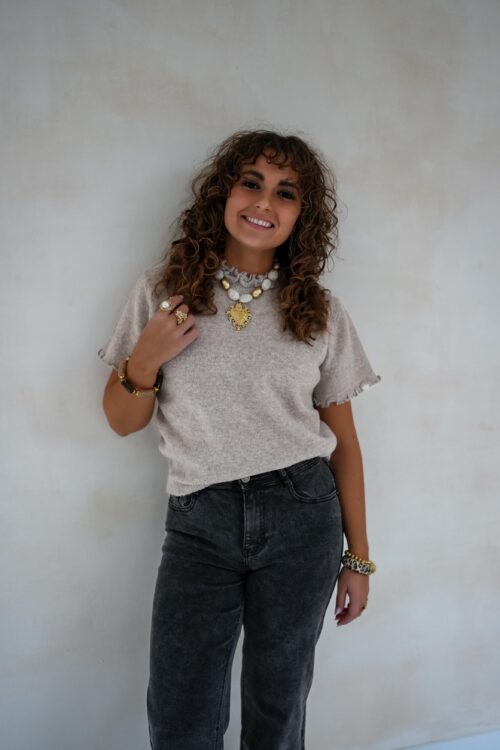 Roxy Ruffle Sweater Taupe -