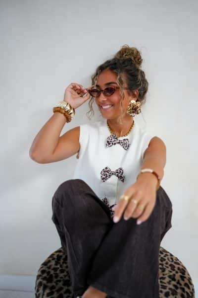 Georgia Gilet Leopard Bow Beige