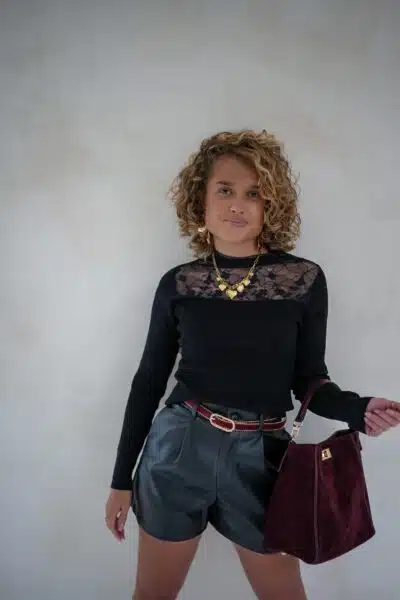 Loni Lace Sweater Black .