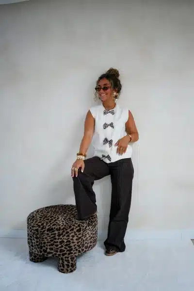 Georgia Gilet Leopard Bow Beige - Afbeelding 5