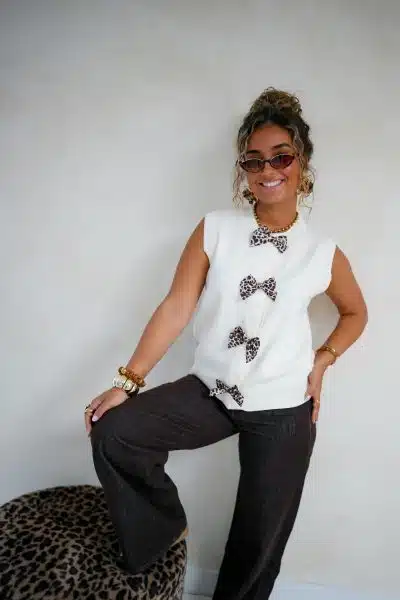 Georgia Gilet Leopard Bow Beige - Afbeelding 2