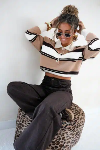 Suus Striped Sweater Beige Brown