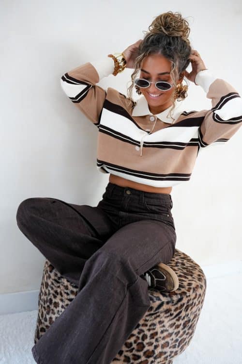 Suus Striped Sweater Beige Brown
