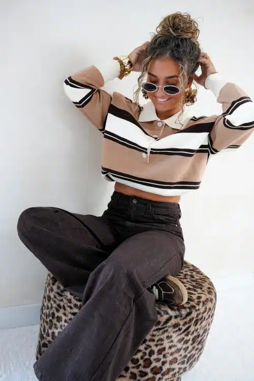 Suus Striped Sweater Beige Brown