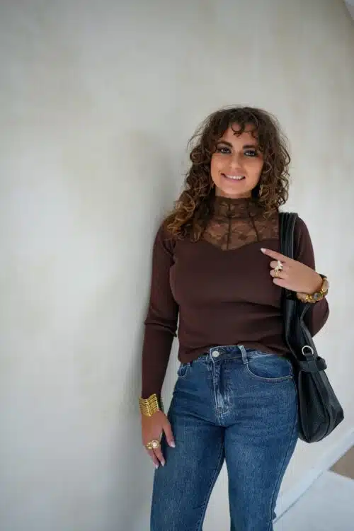 Alternative view of Loni Lace Sweater Choco .