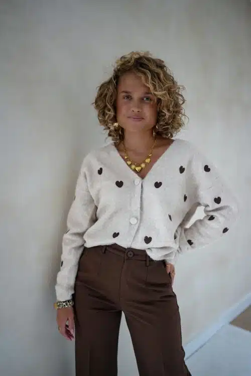 Hearts Cardigan Beige -