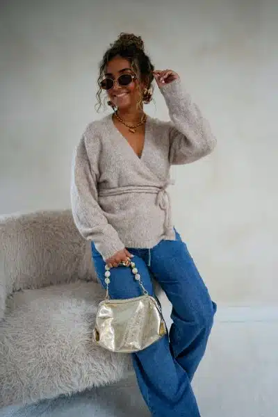 Tina Wrap Cardigan Taupe - Afbeelding 4