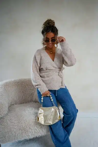 Tina Wrap Cardigan Taupe - Afbeelding 3