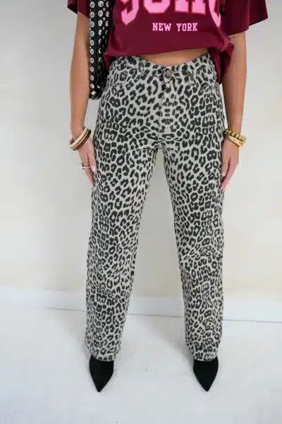 Nicolle Leopard Straight Jeans