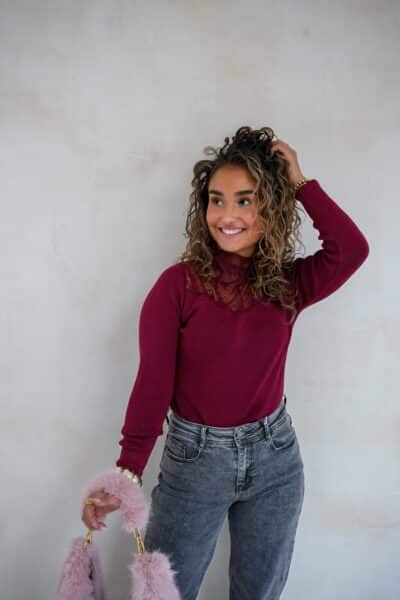 Loni Lace Sweater Bordeaux . - Afbeelding 6