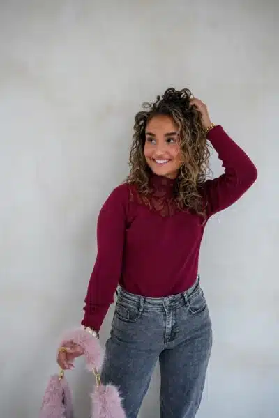 Loni Lace Sweater Bordeaux . - Afbeelding 6