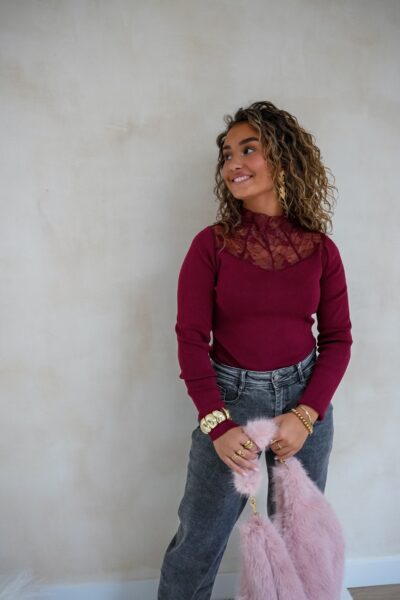 Loni Lace Sweater Bordeaux . - Afbeelding 3