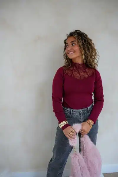 Loni Lace Sweater Bordeaux . - Afbeelding 3