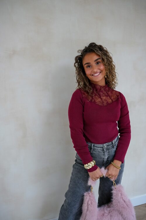 Alternative view of Loni Lace Sweater Bordeaux .