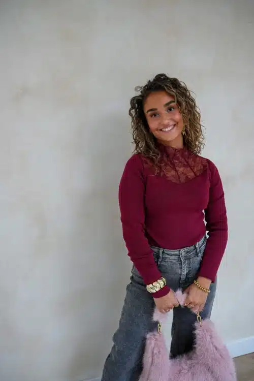Alternative view of Loni Lace Sweater Bordeaux .