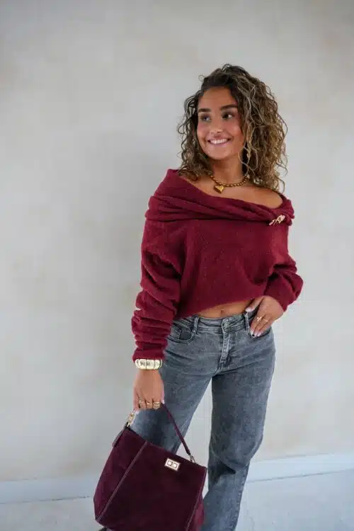 Alternative view of Bo Bordeaux Sweater Gold Detail -