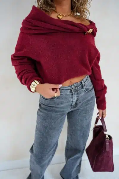 Bo Bordeaux Sweater Gold Detail - - Afbeelding 6