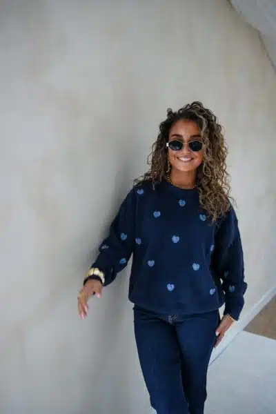 Hearts Sweater Navy * - Afbeelding 3